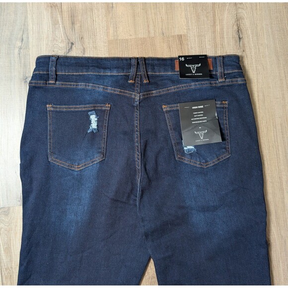 NWT Lucky & Blessed Blue Jeans Size 16 Flare Fit Distressed Stretch Slimming - Picture 5 of 12
